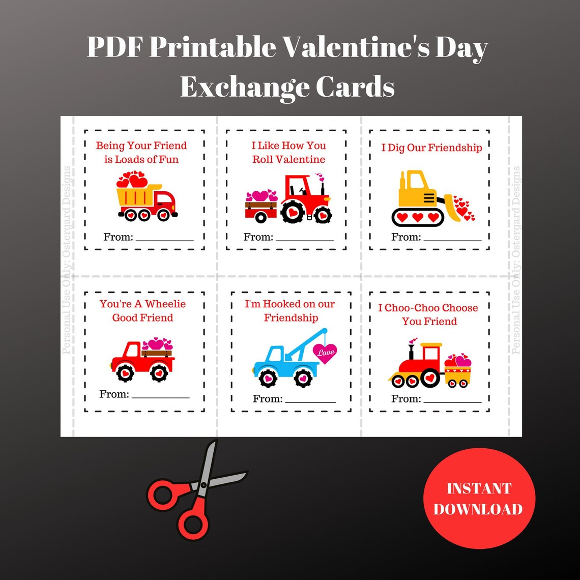 Printable Valentine's Day Exchange Cards INSTANT DOWNLOAD | Etsy