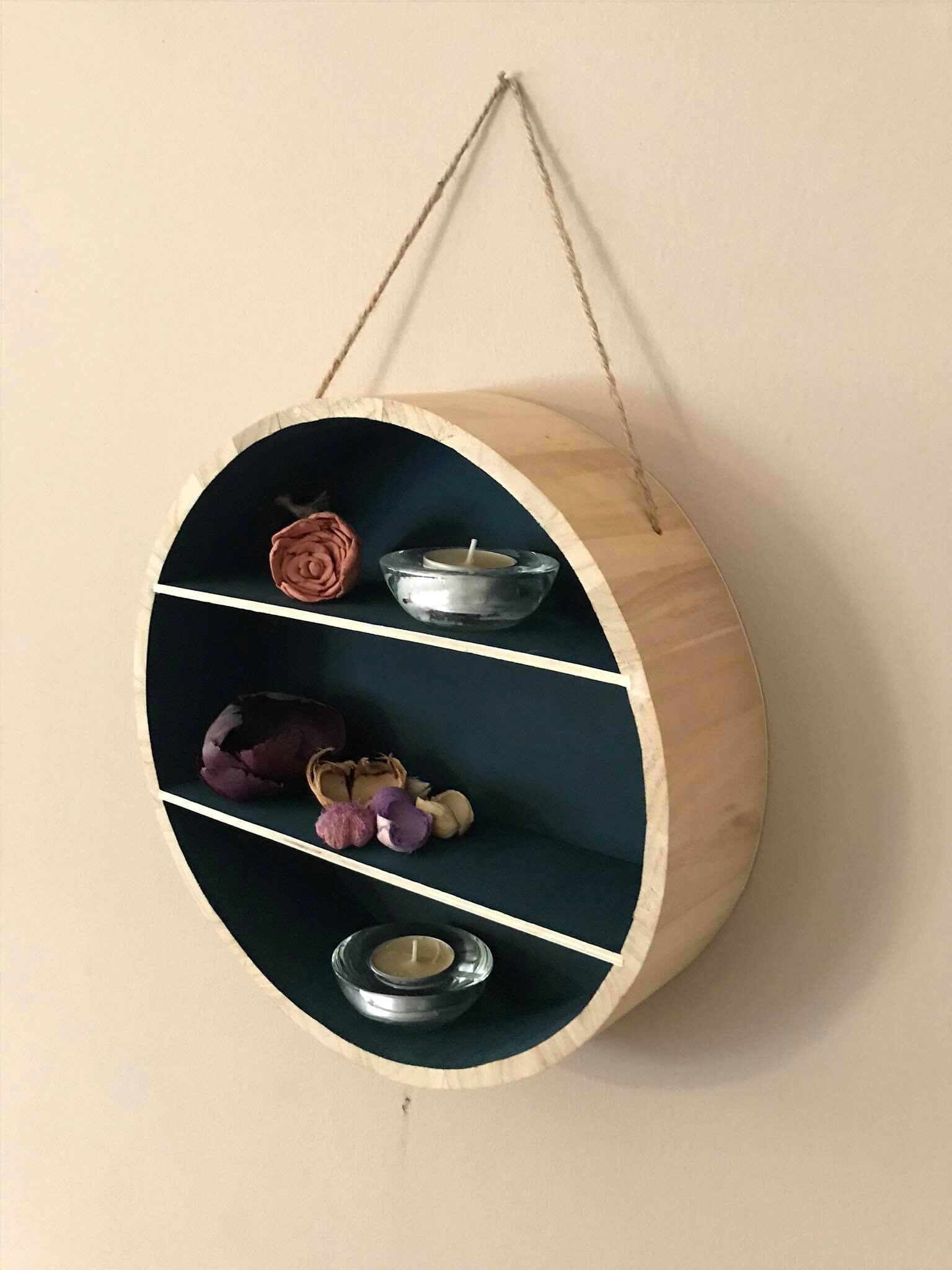 Round Wooden hanging shelf /Round shelf / Handmade decorative Etsy