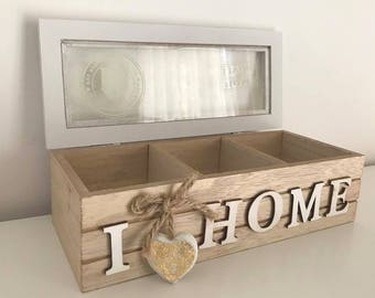 Storage wood box / Wooden tea box / Home decor / Home storage / Wooden box with glass display / Christmas gift / Storage box/ Home organizer