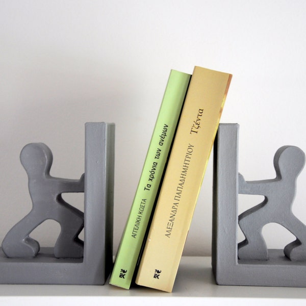 Grey paper mache / Bookend stickman / Fun bookends / Modern bookends / Minimalist decor / Bookends paper mache