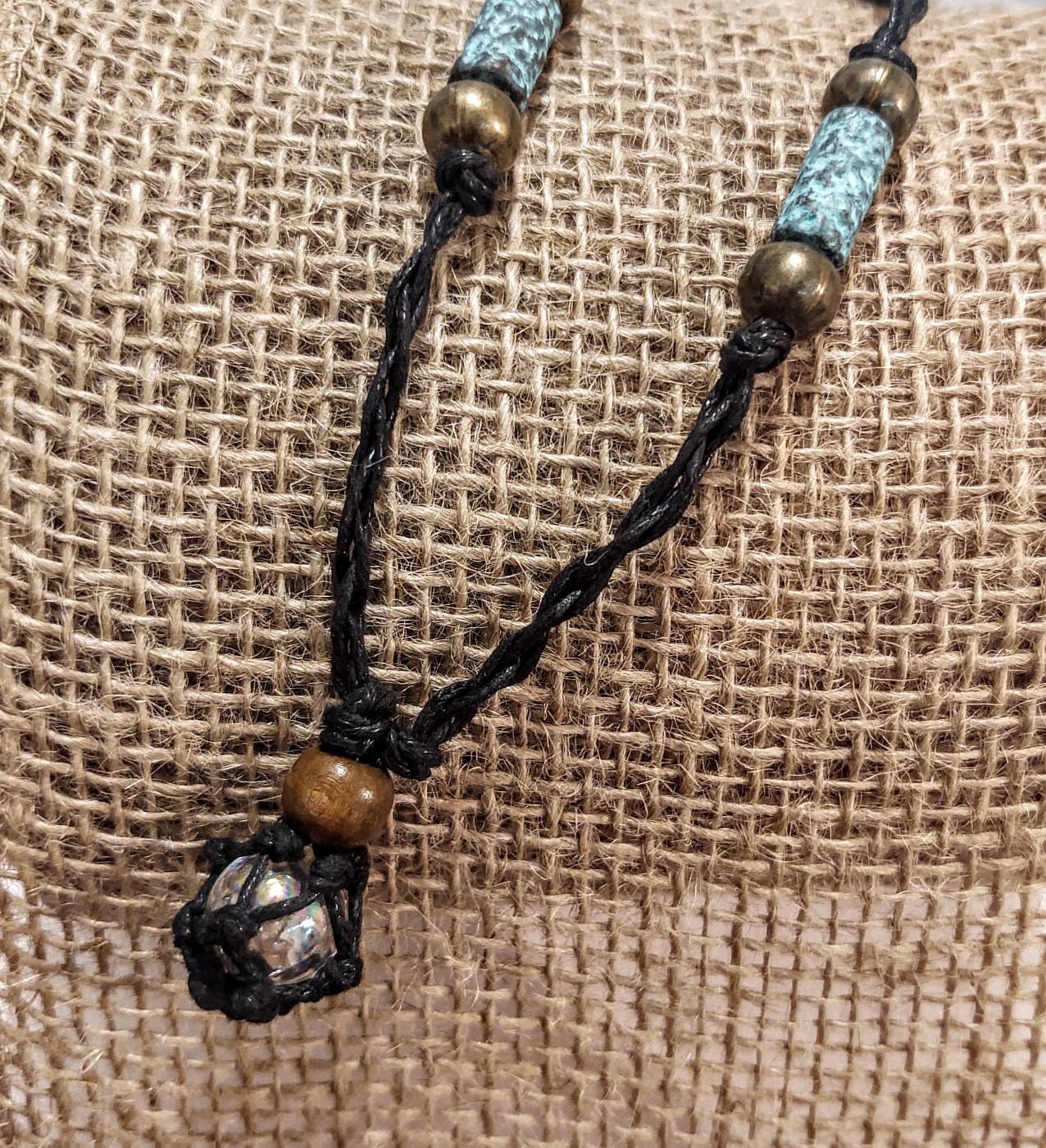 Empty Macrame Necklace Stone Holder, Interchangeable Stone Necklace,  Nylon/hemp Wrapped Net, Adjustable Length: Brown & Black String 