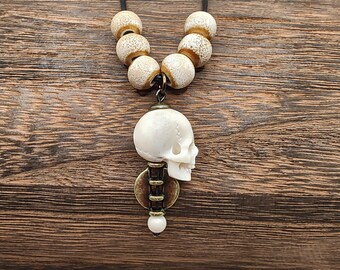 Brass Vertebrae Skull Necklace