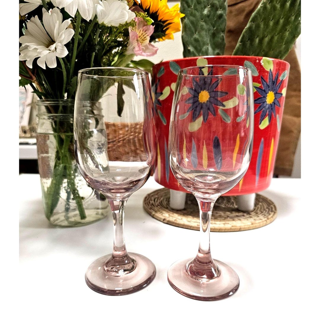 Vintage MCM Pink Wine Stem Glasses by Libbey _ Pink Stemware Set of Two ...