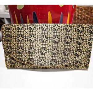 Vintage Gold & Schwarz gemusterte Clutch Geldbörse mit Druckknopfverschluss
