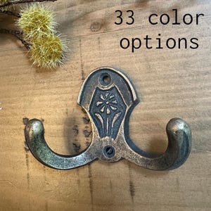 Antique Bronze Double Wall Hook, Shabby Chic Metal Hook with Screws