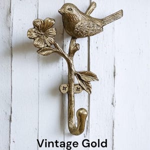 Brass or Gold bird Flower Wall Hook for Towels, keys, Coats, Robes, Jewelry