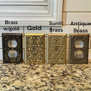 Ornate Metal Light Switch Cover, Antique Brass Finish