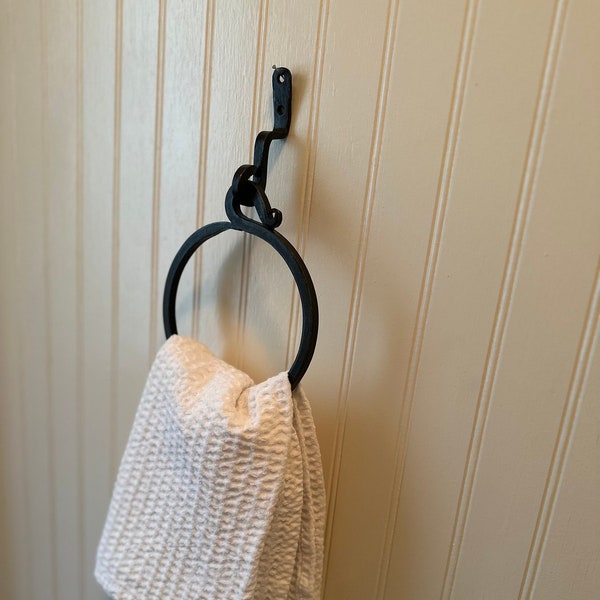 Black Forged Metal Towel Ring/Towel Rack/Bathroom Decor/Metal Towel Ring/PICK COLOR/Farmhouse Bathroom/Towel Hook/Kitchen Towel Holder