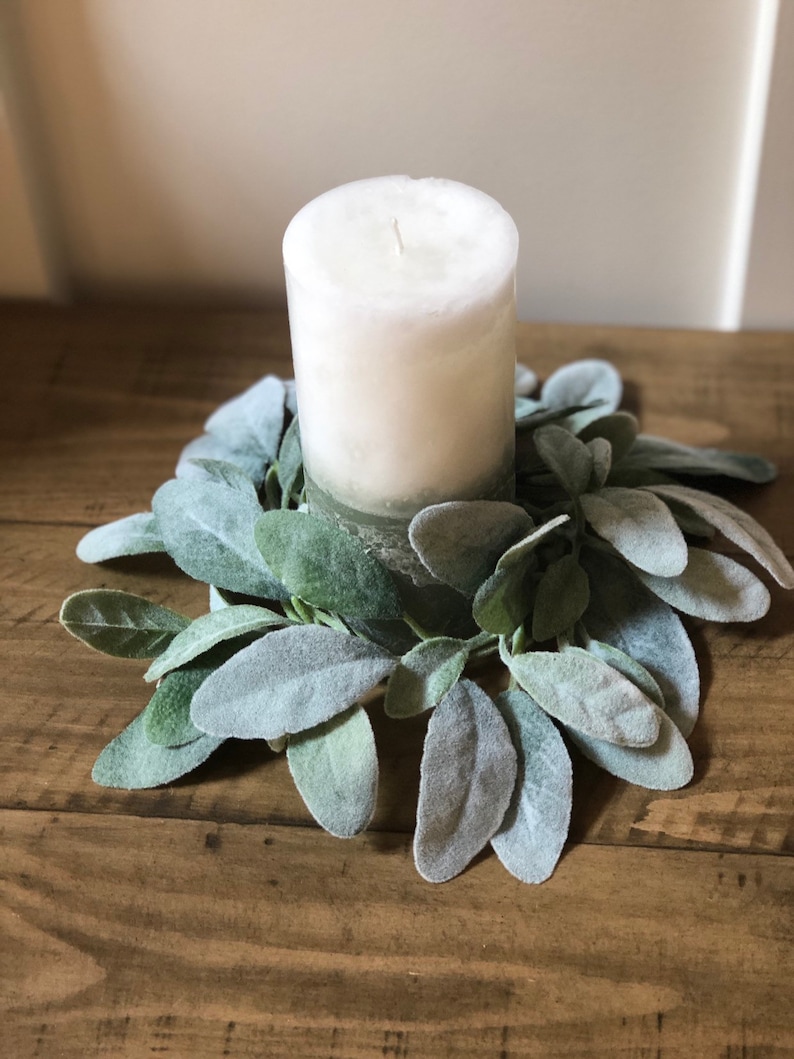 Sale/lambs Ear Greenery Candle Ring Mini Wreath Wreath for Etsy