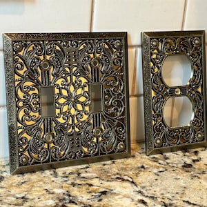 Ornate gold covers, Switch Plates, FREE SCREWS, Light Switch cover, Outlet , Switch plate, outlet plate covers,Switch Plates,Brass Cover