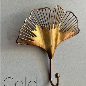 Gold Ginkgo Leaf Metal Wall Hook, Nature Inspired Towel Decor, Flower Design Coat Hanger