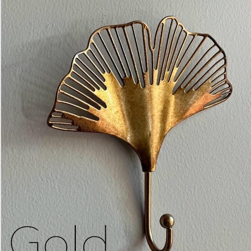 Gold Ginkgo Leaf Metal Wall Hook, Nature Inspired Towel Decor, Flower Design Coat Hanger