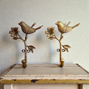 Brass, Black or Gold bird Flower Wall Hook for Towels, keys, Coats, Robes, Jewelry
