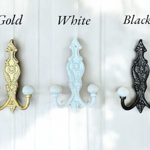 Antique Bronze Double Hook: Metal & Ceramic Farmhouse Decor