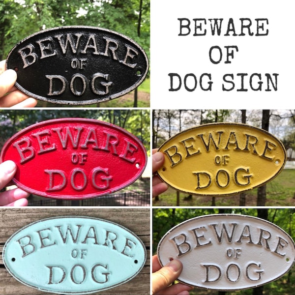 Beware of Dog Sign , Cast Iron Beware Of The Dog Yard Sign , Rustic Fence Signs, Dog Wal Decor , Dog Gift, Dog Warning sign