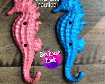 Sea Horse Hook/Beach Decor/Nautical Decor/Sea Horse Hook/ Sea Horse metal gift/ Beach House/Ocean/Aqua color