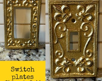 SALE/GOLD switch plates/single light switch cover/Nursery/Bedroom/Light Switch Plate/Pick color/Outlet Cover/GFI