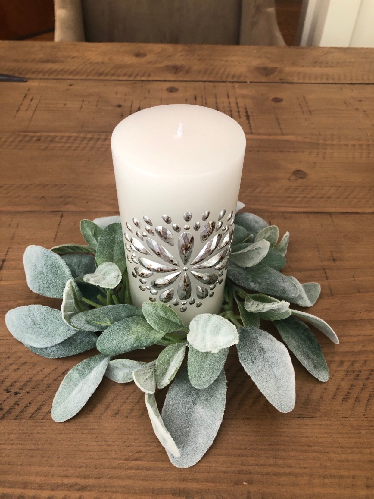 Sale/lambs Ear Greenery Candle Ring Mini Wreath Wreath for Etsy