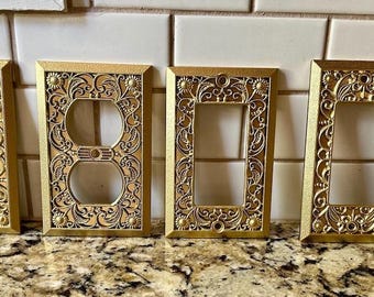 Ornate Gold Metal Switch Plate Cover, Free Screws