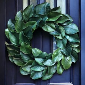 Front door MAGNOLIA Wreath, Large 23-25&quot; Magnolia leaf door wreath, Housewarming wreath, Farmhouse wreath,wedding gift, Wreath  burlap bow