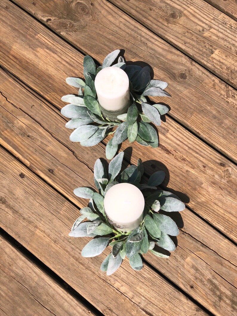 ON SALE/Lambs Ear Greenery Candle Ring Mini Wreath Wreath for Etsy