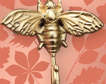Cast Iron Bee Hook, Vintage Wall Decor, 5.75"