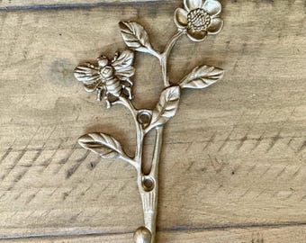 Brass or Gold Bee Flower Wall Hook for Towels, keys, Coats, Robes, Jewelry