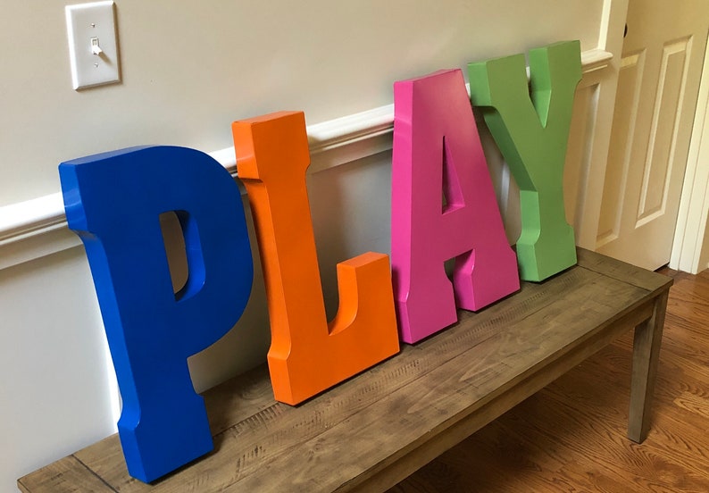 Play Letters Play Sign Large Metal Letters Wall Letters Etsy