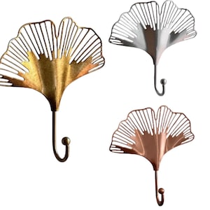 Gold Ginkgo Leaf Metal Wall Hook, Nature Decor