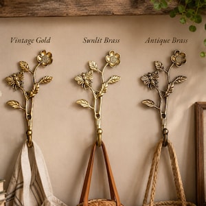 Bee Flower Wall Hook: Antique Brass or Vintage Gold Finish (20 colors)