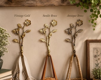 Bee Flower Wall Hook: Antique Brass or Vintage Gold Finish (20 colors)