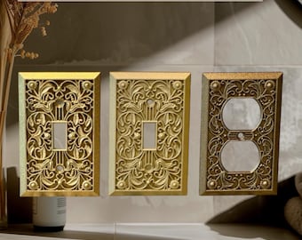 Ornate Gold Metal Switch Plate Cover, Free Screws