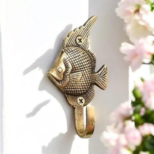 solid brass gold Fish style Hook, Brass Coat Hook,Wall Hanger, Vintage Hook, Gold Coat Hook, brass towel hook
