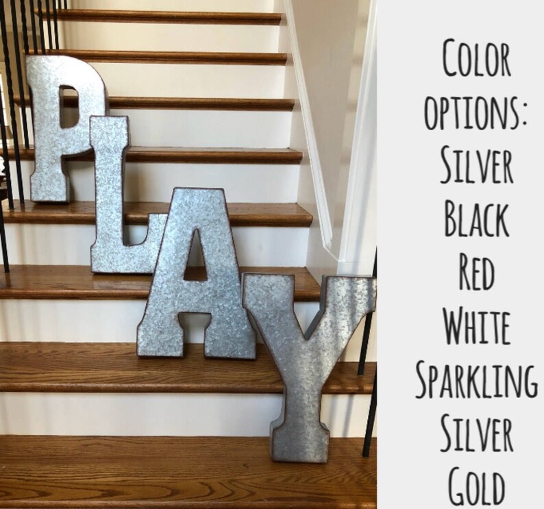 Play Sign Letters Large Metal Wall Galvanized Room Decor