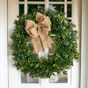 Farmhouse Wreath, Boxwood wreath, Wreath with initial, Green wreath, Green leaf wreath,Housewarming gift, Fixer upper wreath, Bride gift,22&quot;