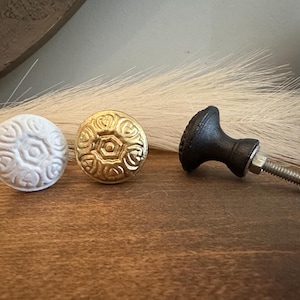 Embossed White Metal Knob - Shabby Chic Dresser Hardware