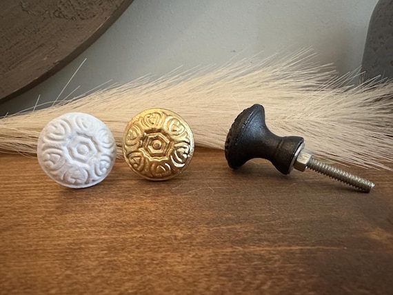 Embossed White Metal Knob - Shabby Chic Dresser Hardware