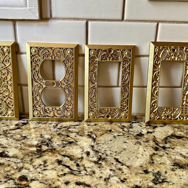 Ornate gold covers, Switch Plates, FREE SCREWS, Light Switch cover, Outlet , Switch plate, outlet plate covers,Switch Plates, (20 colors)