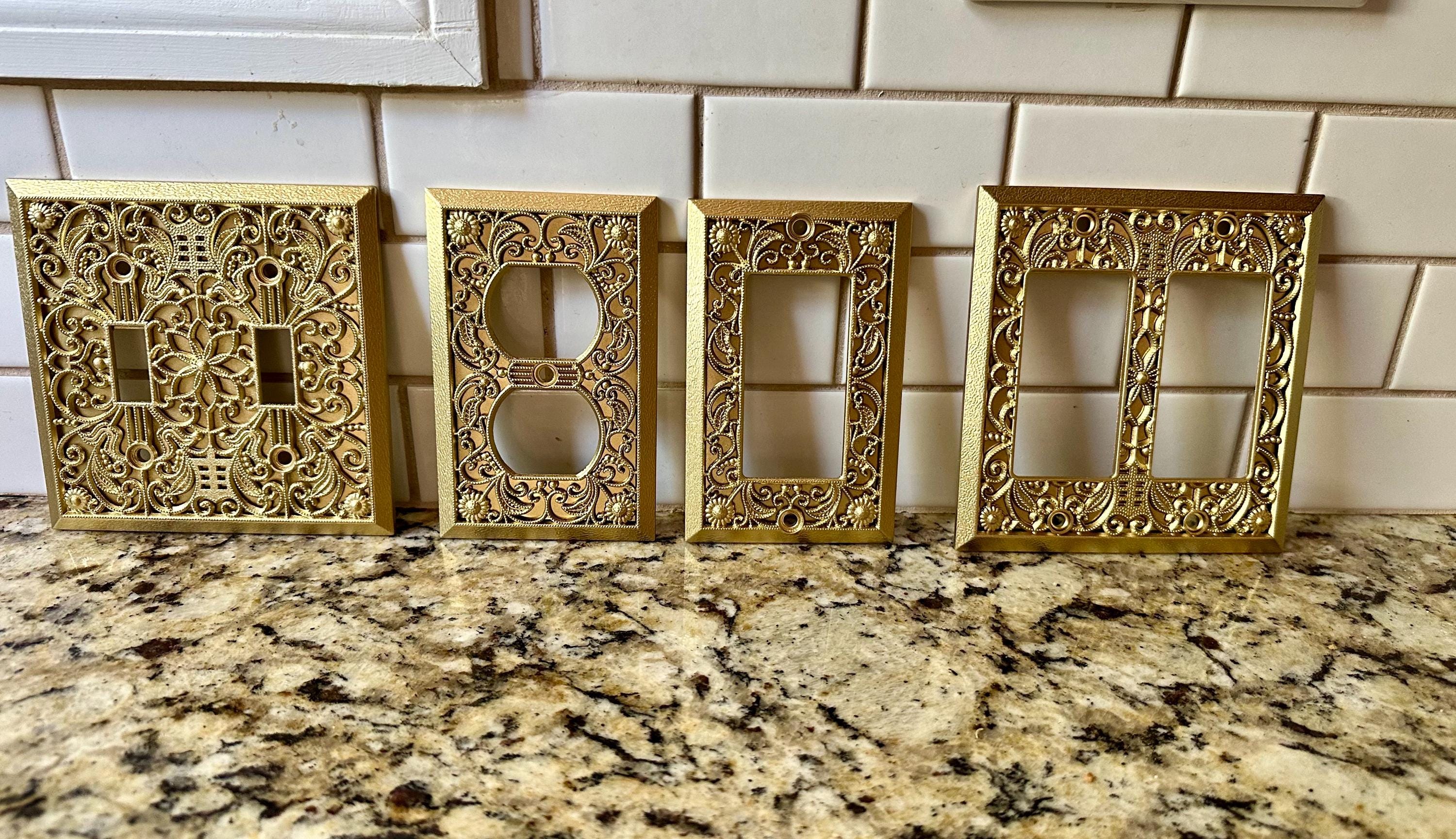 Ornate Gold Floral Light Switch Cover Plate, Victorian Style Outlet Covers