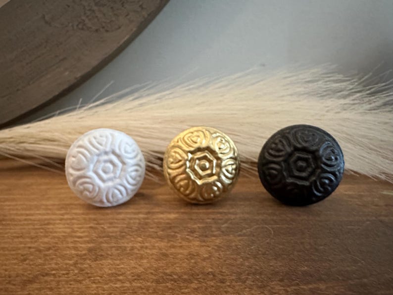 Embossed White Metal Knob - Shabby Chic Dresser Hardware image 4