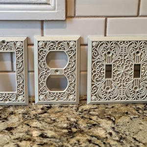 Ivory Gold Silver wall covers, Switch Plates, FREE SCREWS, Light Switch cover, Outlet , Switch plate, outlet plate covers,Switch Plates