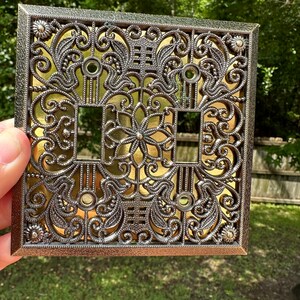 thumbnail image 2 of Gold Filigree Ribbon Light Switch Cover - Outlet & Night Light - Handmade Decor 2 of 6