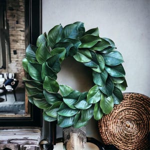 Sale/MAGNOLIA Wreath, Large 23-25&quot; Magnolia leaf door wreath, Housewarming wreath, Farmhouse wreath,wedding gift, Wreath with bow.