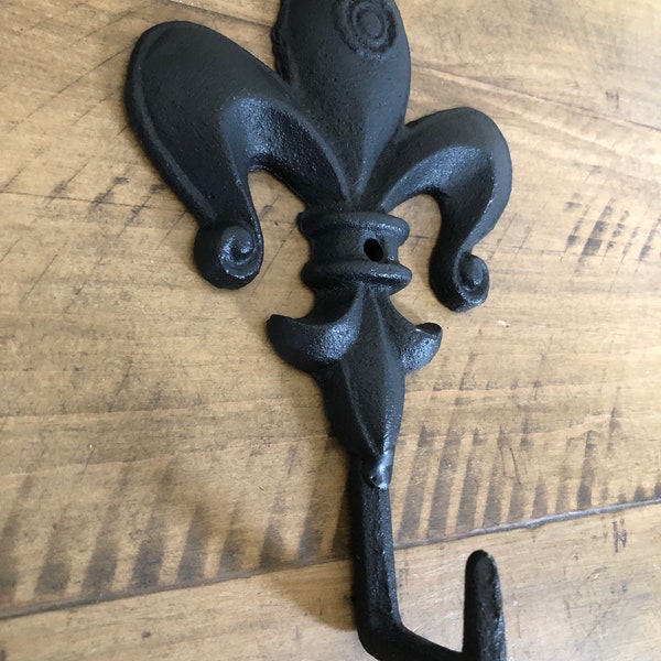 Fleur de Lis Cast iron Decorative wall hook/Pick color/ Shabby chic metal hooks/ Vintage hook/ cabin/ french country/ beach/ metal wall hook