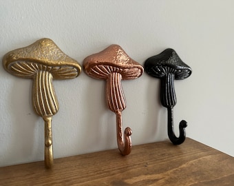 Mushroom  Metal Wall Hook, gold hook, towel hook, wall hook, Coat hook, flower hook, wall decor, nature decor