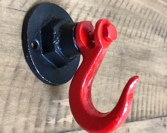 Industrial Red Swivel Wall Hook - Steampunk Metal Pipe Towel Hook