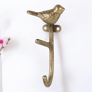 Antique brass or Vintage Gold BIRD Wall Hook for Towels, keys, Coats, Robes, Jewelry