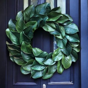 Sale/MAGNOLIA Wreath, Large 23-25&quot; Magnolia leaf door wreath, Housewarming wreath, Farmhouse wreath,wedding gift, Wreath with burlap bow