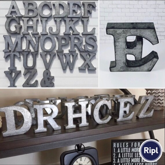 On Gold Metal Letters Wall Decor Galvanized Pick Your Color Wedding Rustic Initial