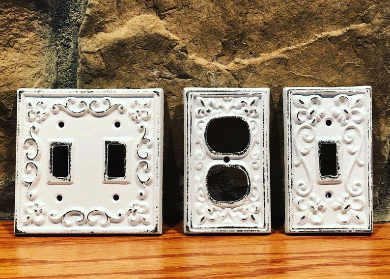 Light Switch Cover/Double light switch/cast iron switch/Light Switch Plate/Decorative wall Cover/ Outlet Cover/ Shabby Chic/ Metal Plate image 2